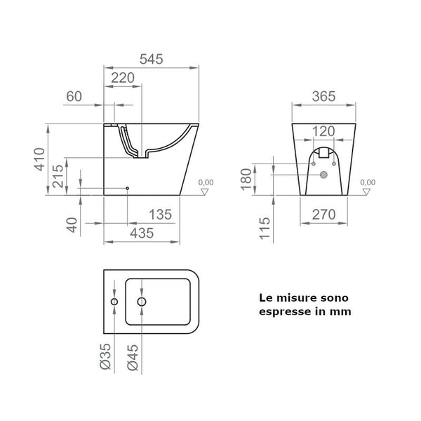 Bidet a terra Wave BCWAVLBIDE0003 Ercos a filo parete bianco lucido