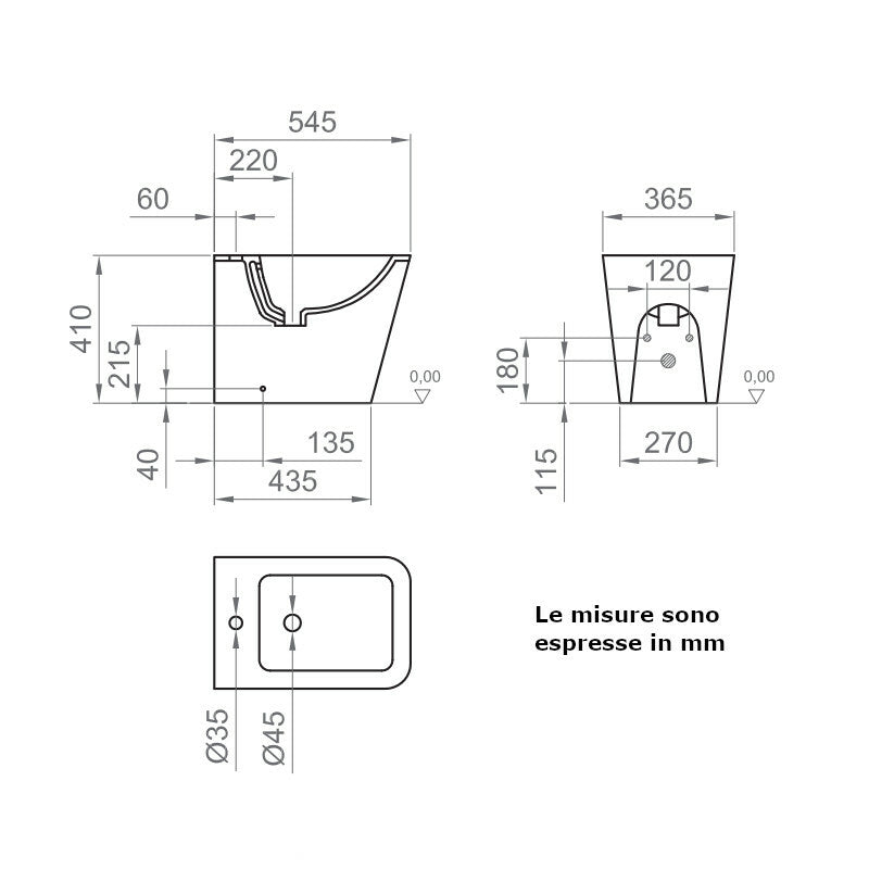 Bidet a terra Wave BCWAVLBIDE0003 Ercos a filo parete bianco lucido