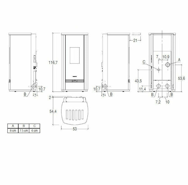 Piazzetta P220 M stufa a pellet 8,5 kW scarico posteriore