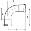 Curva 90° a pressare femmina femmina inox 181/900