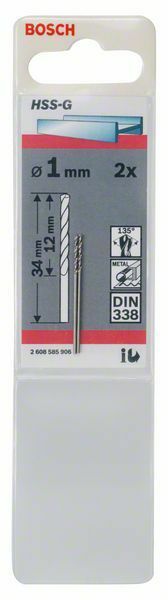 Bosch punte per metallo HSS-G, DIN 338 1 x 12 x 34 mm, 2 pezzi