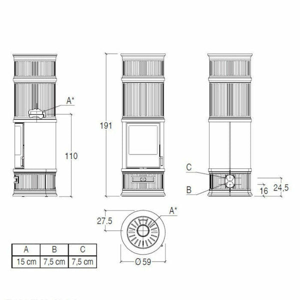 Piazzetta E929 C-H BCS stufa a legna 7,8 kW con bocchetta frontale