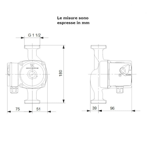 Circolatore UPS 25-60 N 180 Grundfos G 1" 1/2 a rotore bagnato 60 W