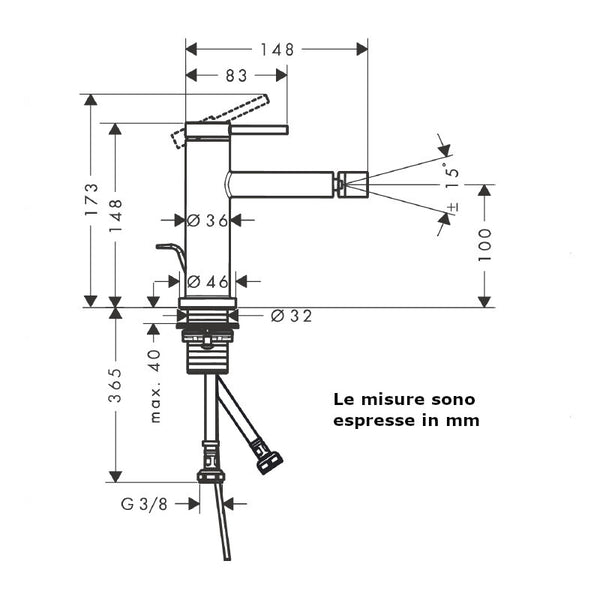 Miscelatore bidet monocomando Tecturis S Hansgrohe 73201000 con saltarello