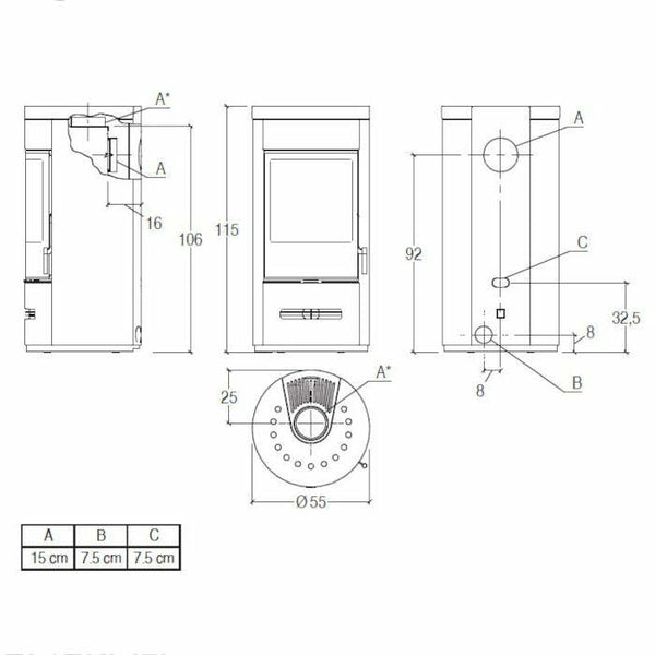 Piazzetta E929 M stufa a legna 7,9 kW