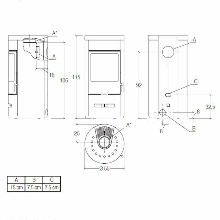 Piazzetta E929 M stufa a legna 7,9 kW