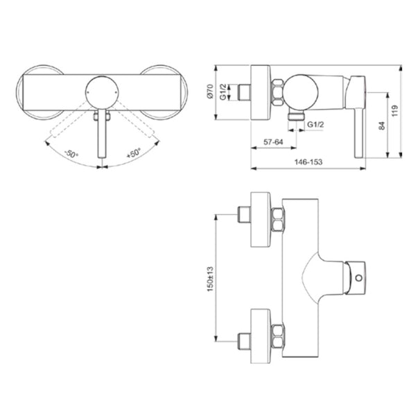 Miscelatore doccia Ceraline BC200AA Ideal Standard senza doccetta e flessibile