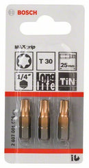 Bosch 3 bit di avvitamento Max Grip T30, 25 mm, codolo esagonale 1/4