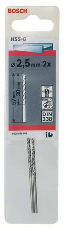 Bosch punte per metallo HSS-G, DIN 338 2,5 x 30 x 57 mm, 2 pezzi