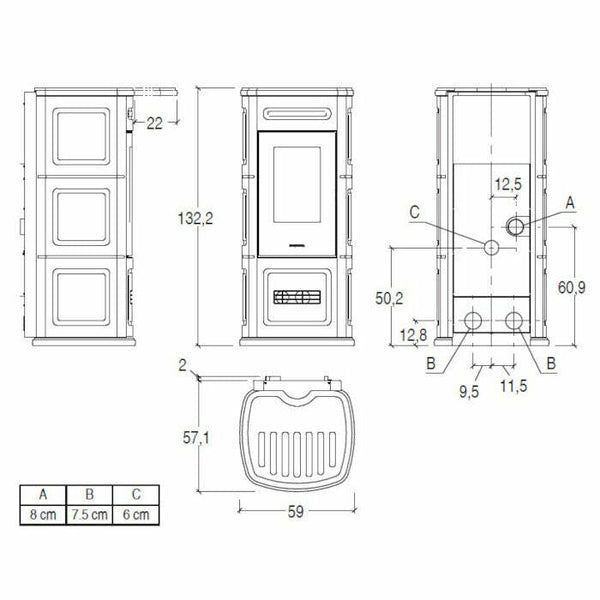 Piazzetta P230 C W/B stufa a pellet 11 kW scarico posteriore e basamento