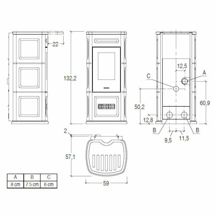 Piazzetta P230 C W/B stufa a pellet 11 kW scarico posteriore e basamento