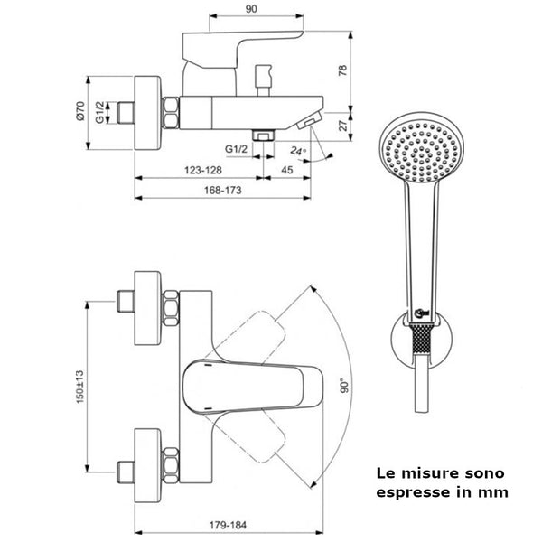 Miscelatore vasca/doccia Ceraplan III B0716AA Ideal Standard con deviatore, doccetta e flessibile