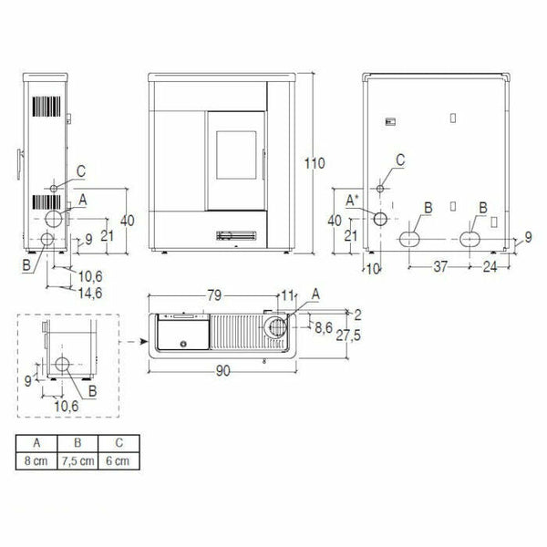 Piazzetta P136 stufa a pellet slim 8,5 kW