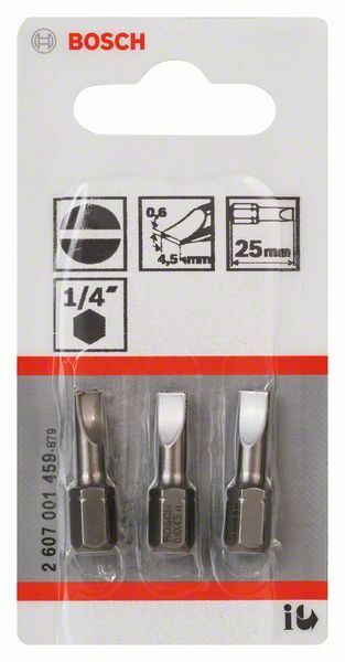 Bosch 3 bit di avvitamento extra duro S 0,6 x 4,5, 25 mm, codolo esagonale 1/4