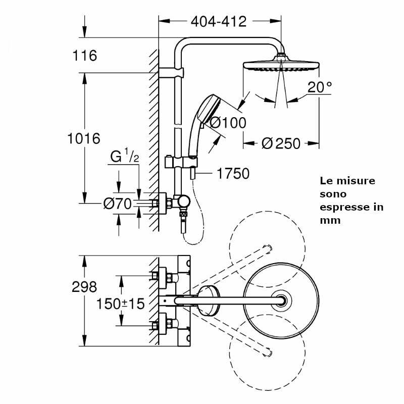 Colonna doccia termostatica Tempesta Cosmopolitan System 250 Grohe 26670000