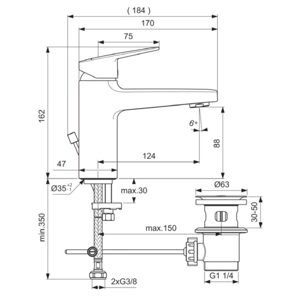 Miscelatore lavabo Ceraline BD227AA Ideal Standard con piletta