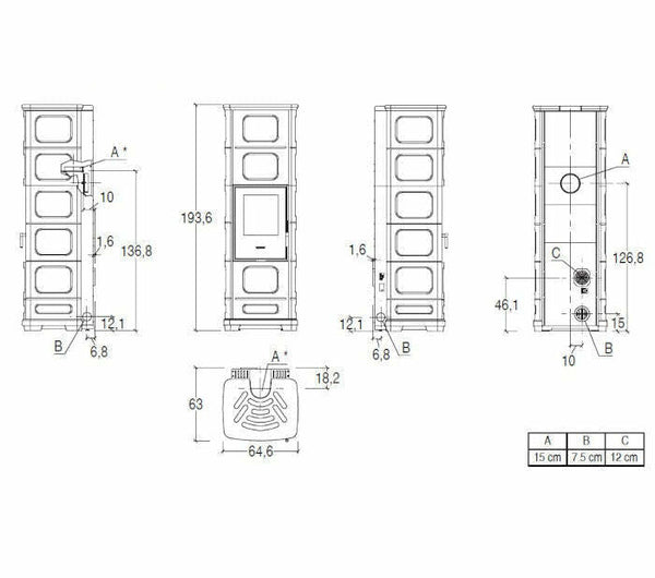 Piazzetta E228 C-H stufa ibrida 8 KW con bocchetta frontale e scarico superiore
