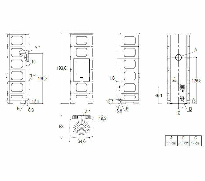 Piazzetta E228 C-H stufa ibrida 8 KW con bocchetta frontale e scarico superiore