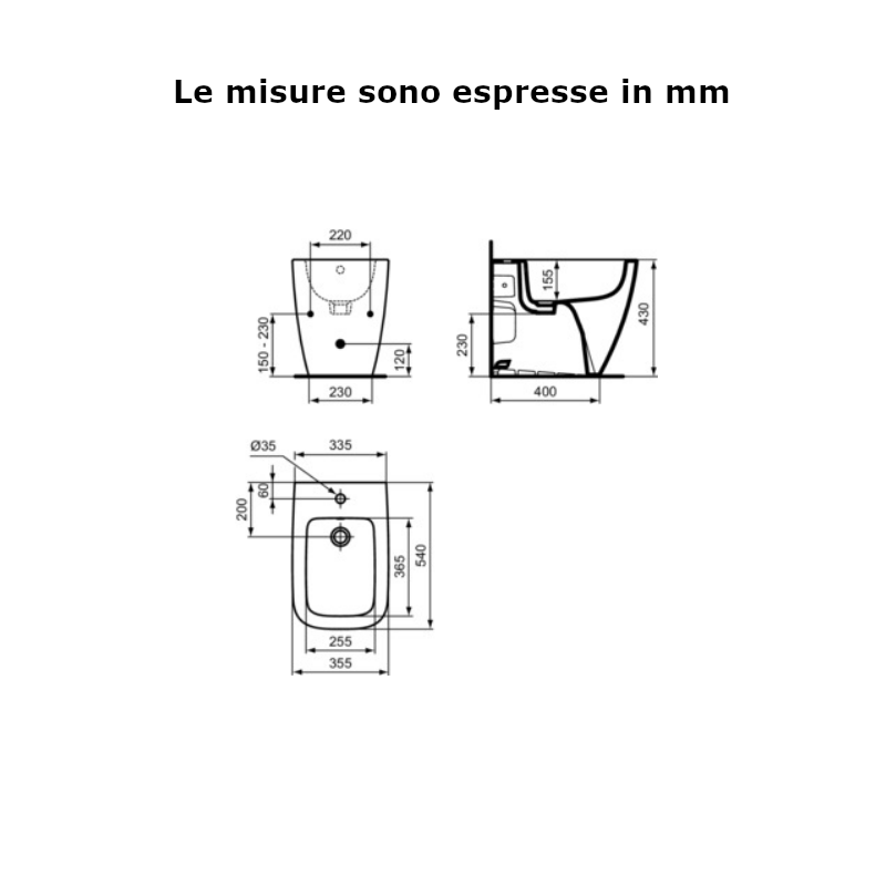 I.LIFE B T458201 Bidet ﬁlo parete Ideal Standard bianco europeo
