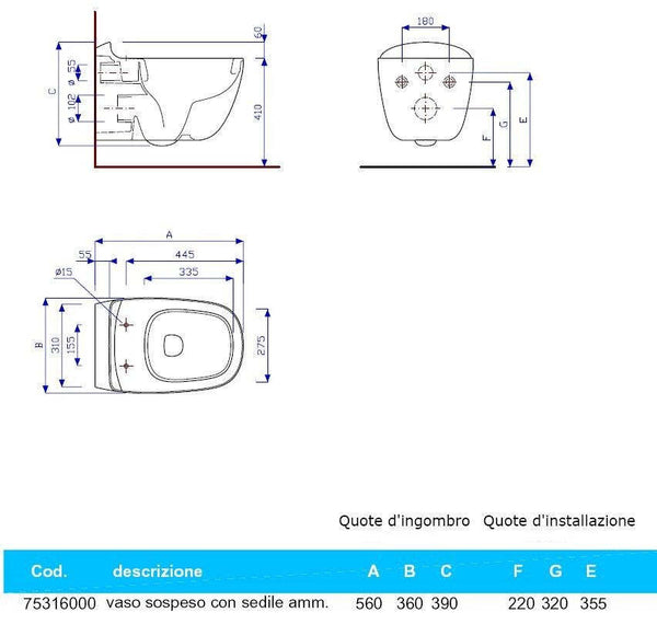 Pozzi Ginori Citterio Vaso Sospeso con chiusura rallentata