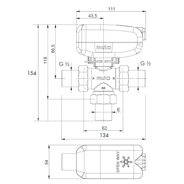 Valvola di zona TMO15-MMM SPST M1S Mut a 3 vie motorizzata con relè 1/2" MM