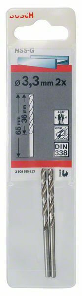 Bosch punte per metallo HSS-G, DIN 338 3.3 x 36 x 65 mm, 2 pezzi