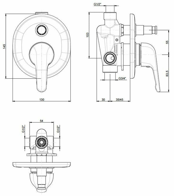 Frattini Tuingo miscelatore doccia incasso con deviatore cromo