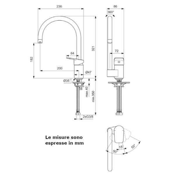 Miscelatore lavello cucina Ceraplan BD339AA Ideal Standard con bocca alta girevole