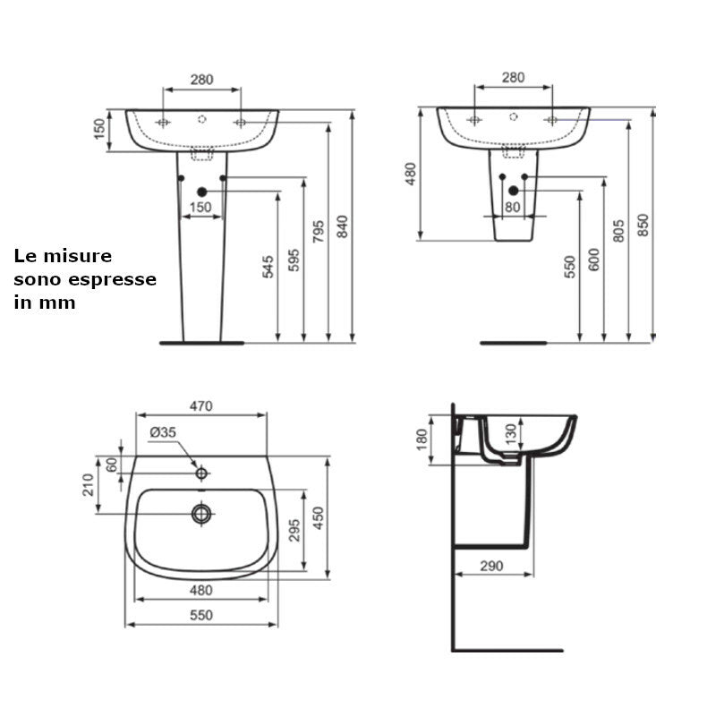 Lavabo Esedra T279901 Ideal Standard 55 x 45 cm con troppopieno