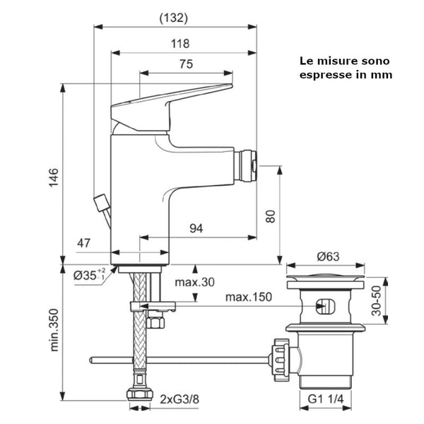 Ideal Standard miscelatore bidet Ceraplan BD248AA con piletta 1 1/4"