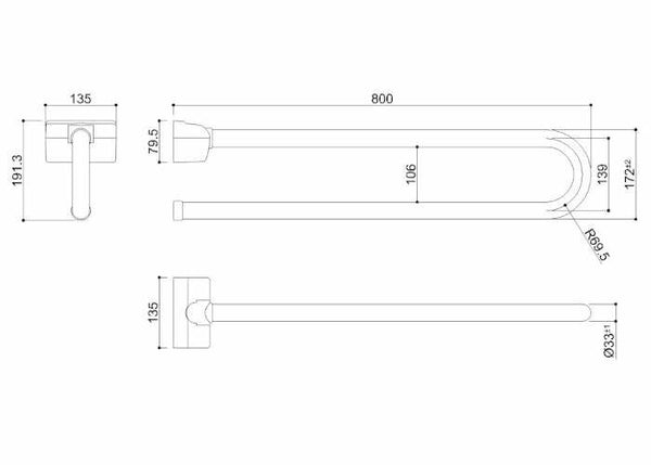 Ponte Giulio Tubocolor impugnatura di sostegno ribaltabile 80 cm bianco latte