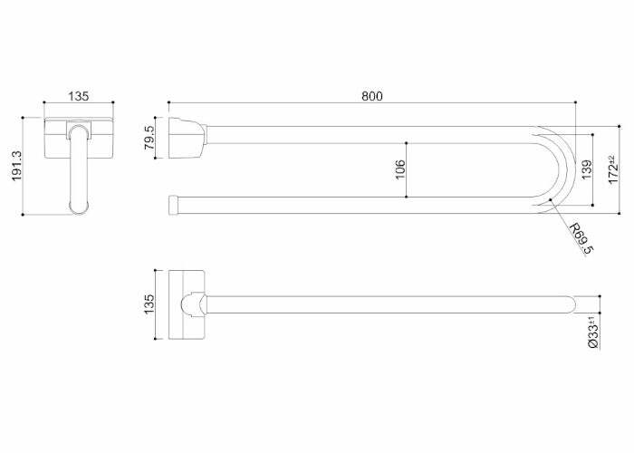 Ponte Giulio Tubocolor impugnatura di sostegno ribaltabile 80 cm bianco latte