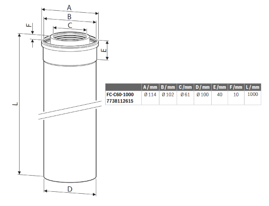 Bosch Junkers FC-C60-1000 prolunga diametro 60/100 mm