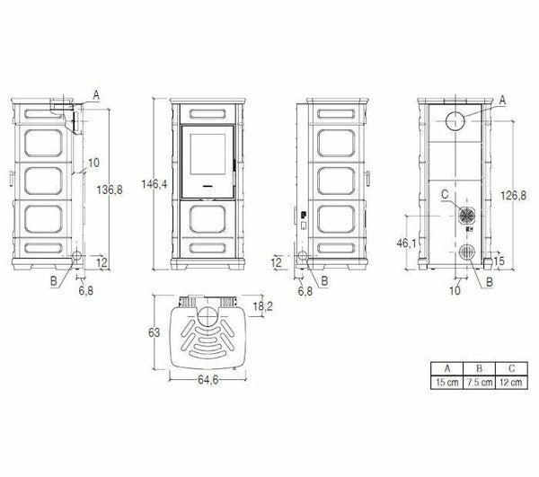 Piazzetta E228 C stufa ibrida 8,2 KW scarico posteriore