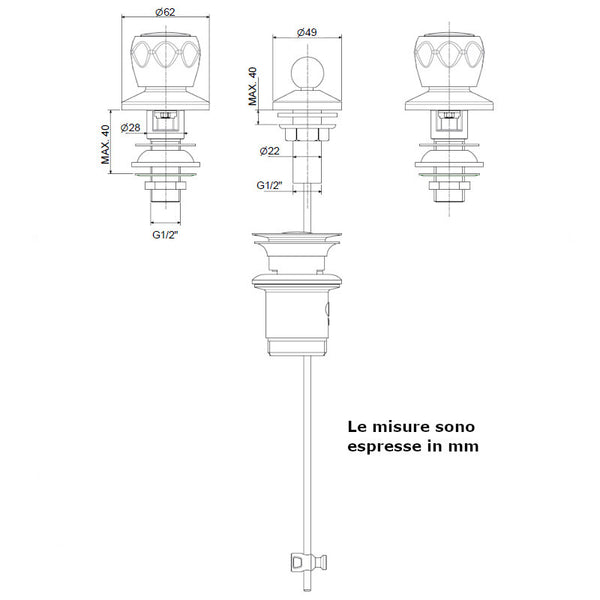 Batteria per bidet a 3 fori Paffoni Danubio DA116CR con scarico automatico 1" 1/4