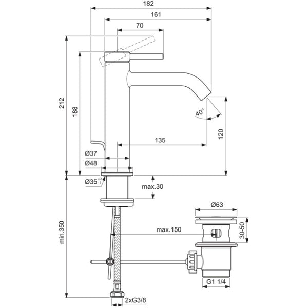 Miscelatore lavabo canna alta Ceraline Nuovo BD847AA Ideal Standard con scarico