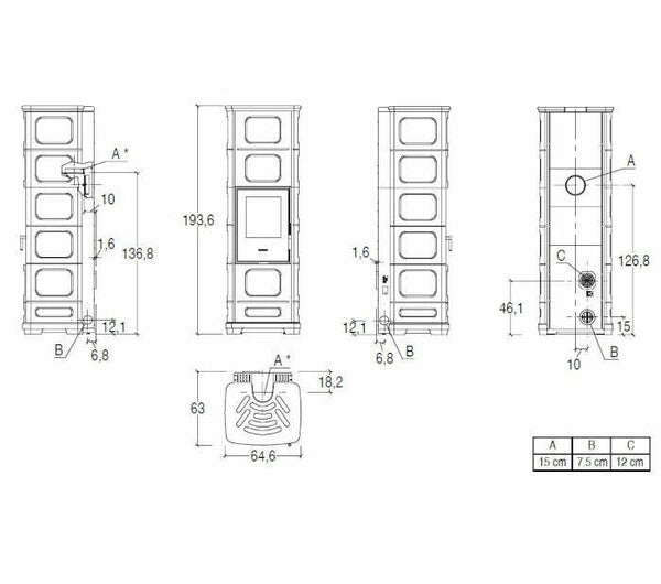 Piazzetta E228 C-H stufa ibrida 8,2 KW con bocchetta frontale e scarico posteriore