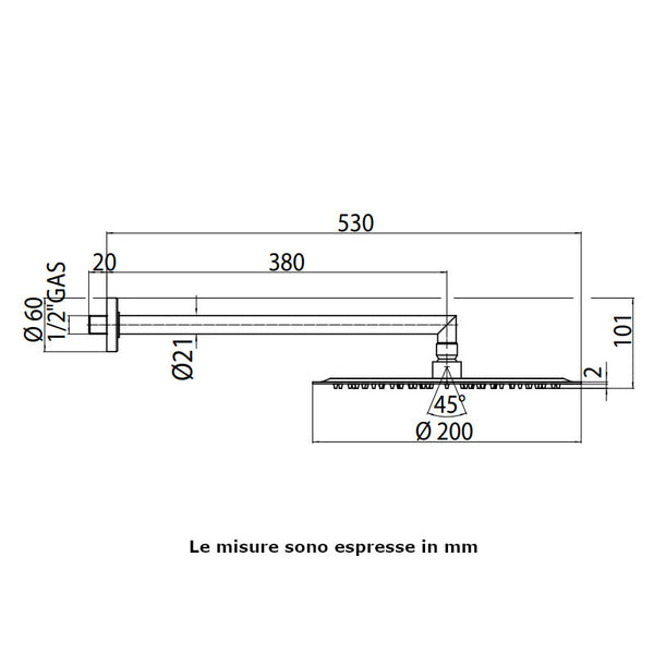 Soffione doccia Twiggy H70580G Bossini 20 cm con braccio cromo