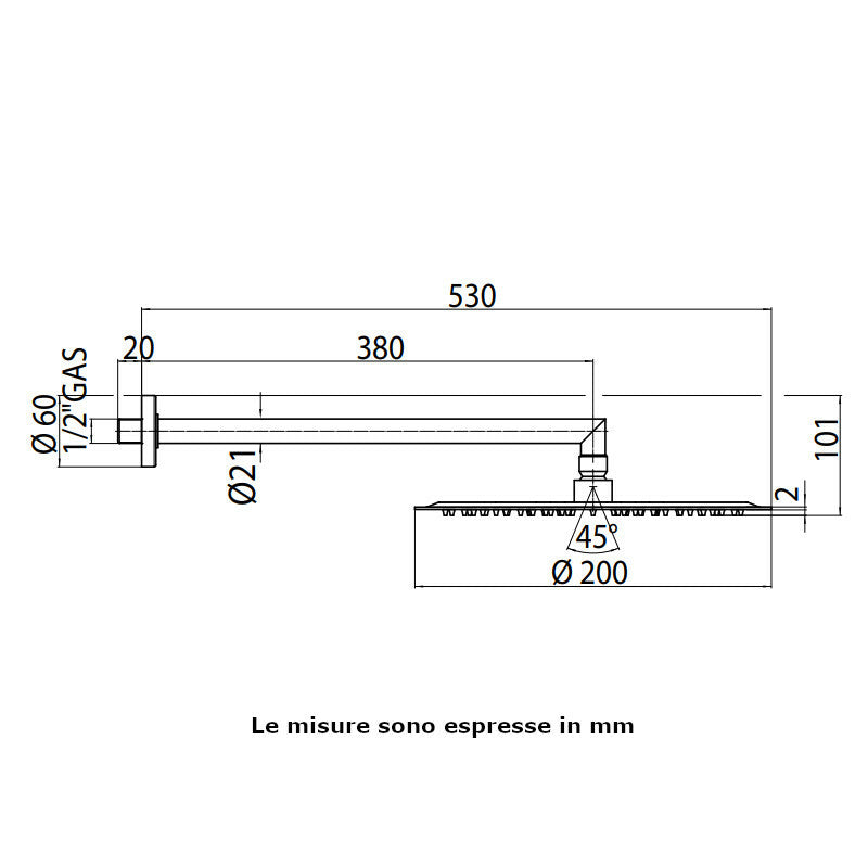 Soffione doccia Twiggy H70580G Bossini 20 cm con braccio cromo