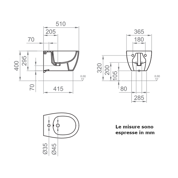 Bidet sospeso Kite BCKTELBIDE0001 Ercos filo parete bianco lucido