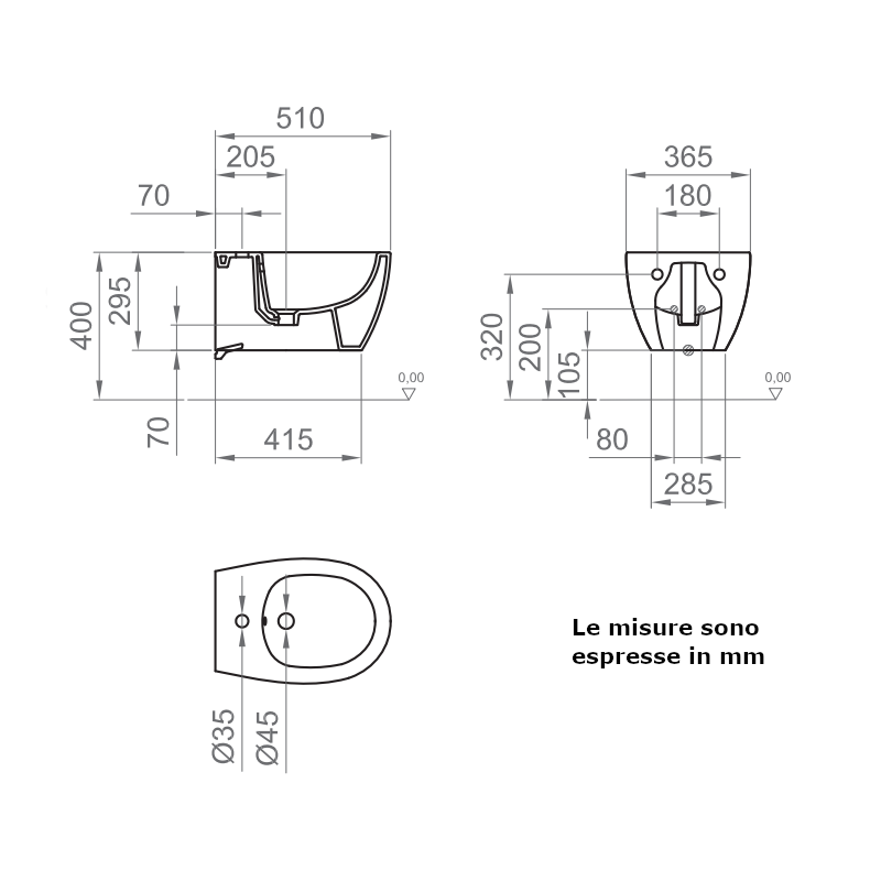 Bidet sospeso Kite BCKTELBIDE0001 Ercos filo parete bianco lucido