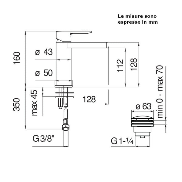 Nobili New Road miscelatore lavabo RDC0118/2CR bocca a cascata