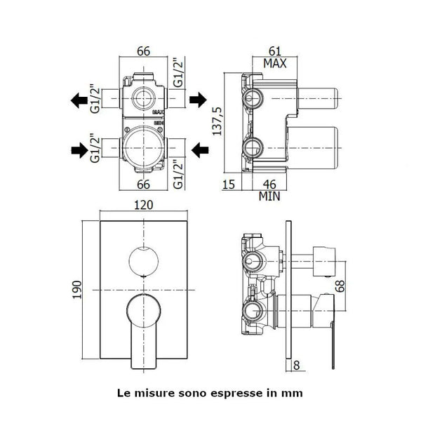 Paffoni miscelatore incasso doccia Tango TA018CR con deviatore a 2 uscite