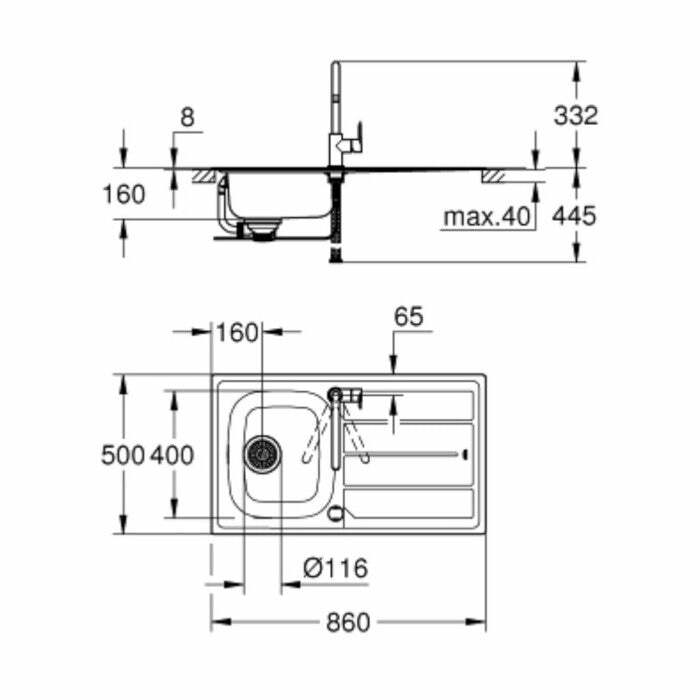 Grohe Bau set lavello e miscelatore con gocciolatoio