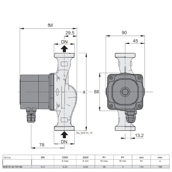 Circolatore elettrico NCE EI 32-70/180Calpeda 56 W