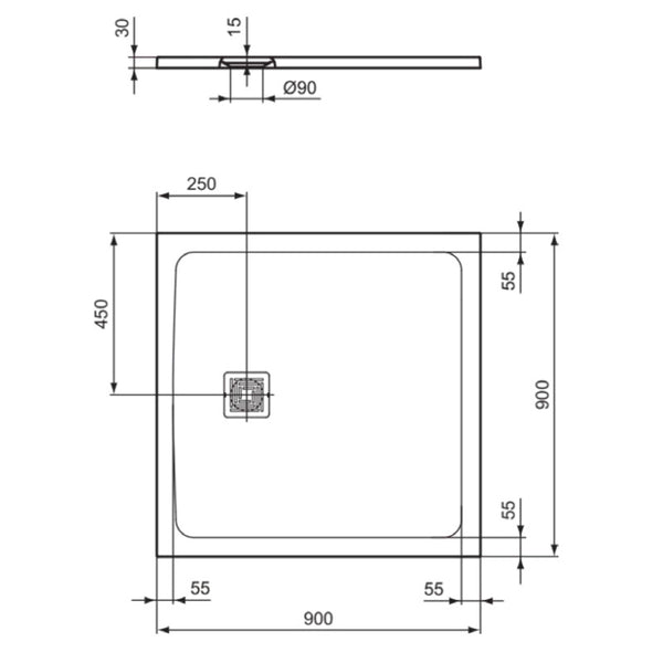 Piatto doccia Ultra Flat S+ T5597FR Ideal Standard 90 x 90 cm bianco opaco