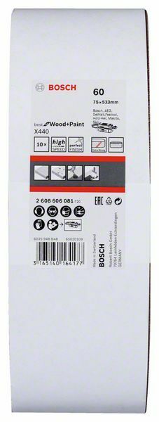 Bosch nastro abrasivo 75 x 533 mm, grana 60