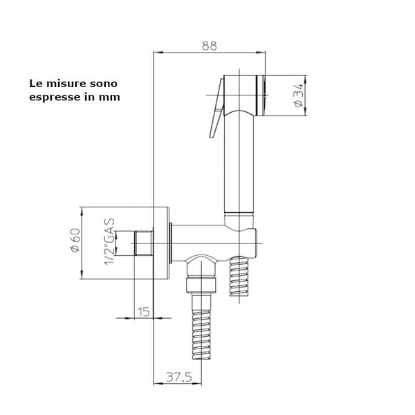 Doccetta igienica C69001 Paloma Bossini con flessibile 125 cm