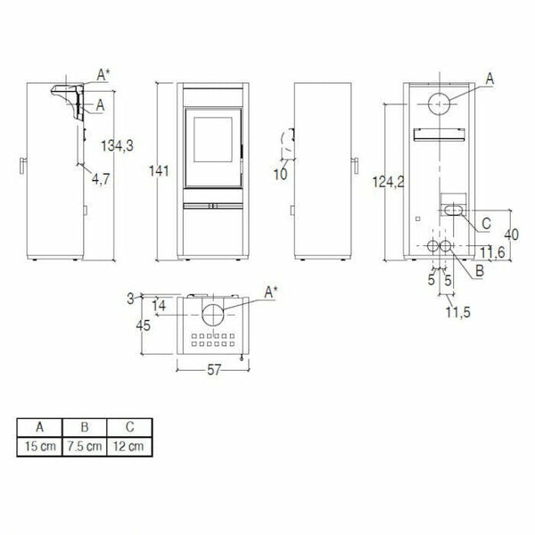 Piazzetta E128 A stufa a legna 11 kW a convezione naturale