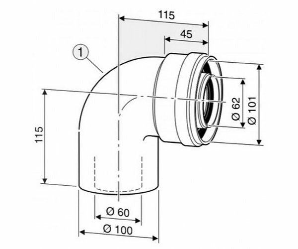 Bosch Junkers AZ 366 curva 90 concentrica, diametro 60/100 mm, alluminio bianco